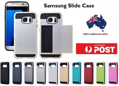 $7.99 • Buy Armor Heavy Duty Shockproof Hybrid Slide Wallet Card Case Samsung S7 8 9 10 Edge