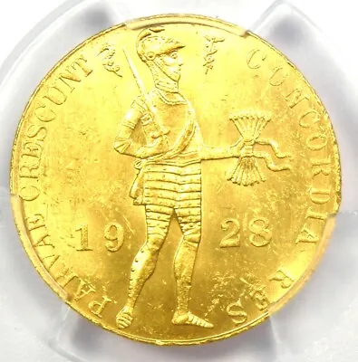 1928 Netherlands Gold Ducat Coin 1D - Certified PCGS MS63 (BU UNC) - Rare Coin • $508.25
