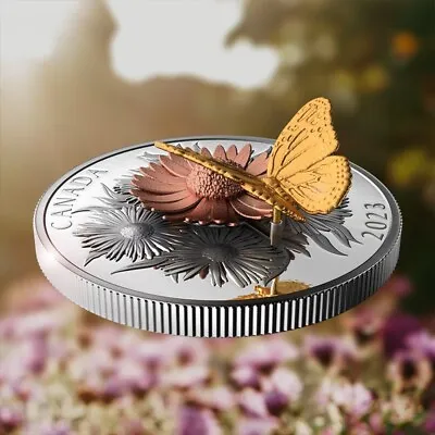 2023 CANADA $50 MONARCH BUTTERFLY And The Bloom 5oz .9999 Pure Silver Proof Coin • $748.60