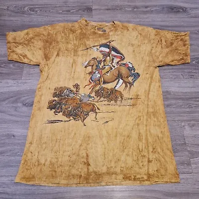 Vintage Y2K Native American Bison T-Shirt Size L Graphic Print Tie Dye  • £16