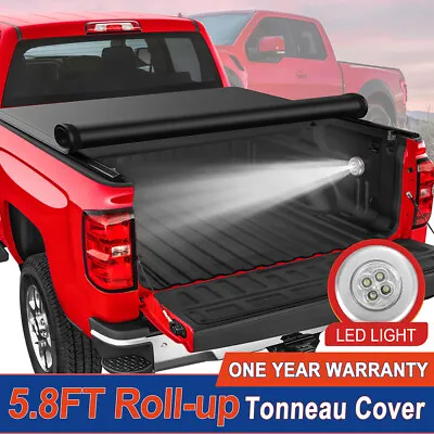 5.7/5.8FT Roll Up Tonneau Cover For 2009-2024 Dodge Ram 1500 Truck Bed W/ Lamp • $137.96