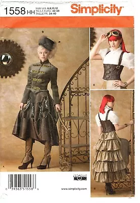 Simplicity 1558 Steampunk Jacket Bustier Skirt Blouse Spats Sizes 6 - 12 UNCUT • $4