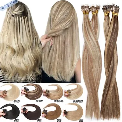 100S Nano Ring Tip Human Hair Extensions Remy Micro Beads Double Drawn 14 -24  • £23