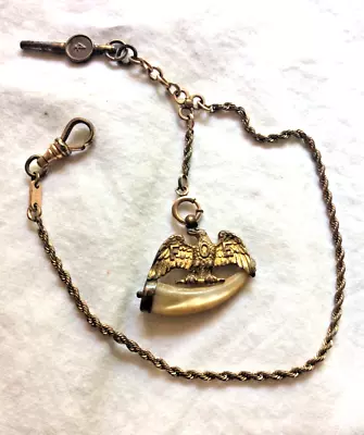 Antique Watch Chain W/ FOE Fob Of An Eagle On Mother-of-Pearl & Key Gold Filled • $21.50