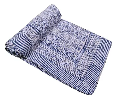 Indian Handmade Kantha Vintage Quilt Twin Gudari Throw Cotton Block Blanket • $42.27