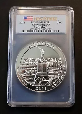 2011 Gettysburg ATB 5 Oz. Silver Coin PCGS MS69 PL First Strike Nice • $260