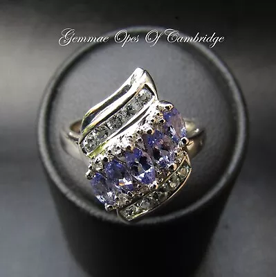 9k 9ct White Gold Ring Tanzanite Aquamarine Diamond Cluster Size M 2.96g • £169.99