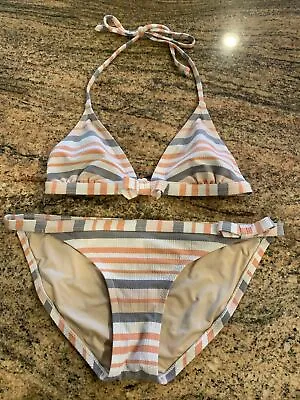 J.Crew Seersucker Bikini Set Stripe Halter Top 2 Piece Size Small EUC • $17.49