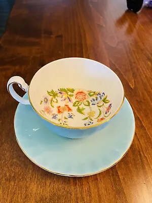 Aynsley Oban Blue Floral Teacup And Saucer 2000 Vintage Butterfly • £61.49