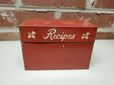 VTG Recipe File Box Tin Metal With Vintage Recipes Clipped And Hand Written • $24.26