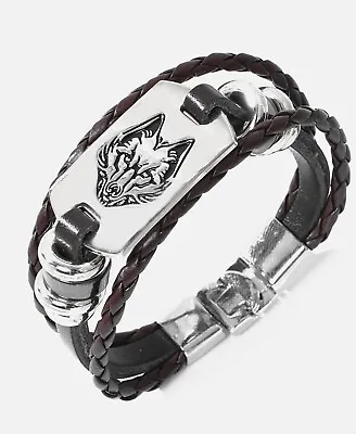 £5.99 • Buy Wolf Leather PU Bracelet, Gothic, Punk, Biker, Rock Wolves Band Bangle Unisex