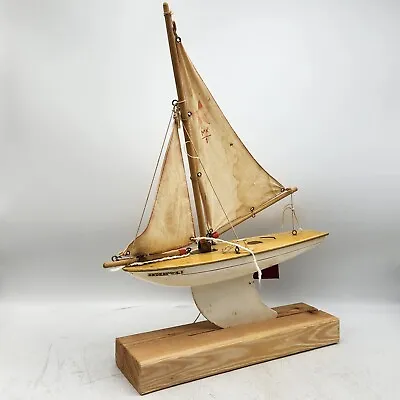 Vintage Birkenhead Endeavour I Star Yacht Wooden Pond Sail Boat Toy Model Stand • $88.99
