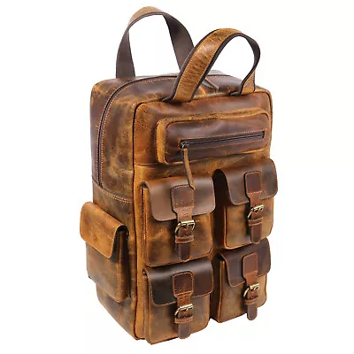 Handmade Vintage 100% Pure Buffalo Leather Backpack Rucksack Travel College Bag • $98.99