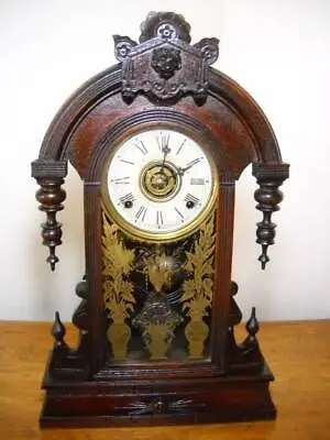 Scarce Antique Gilbert 8 Day Parisian Improved Lion Head Mantel Clock Working • $453.56