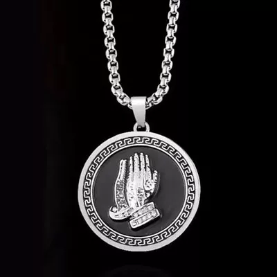 Mens Praying Hands Pendant Lord's Prayer Necklace Stainless Steel Box Chain 24  • $11.99