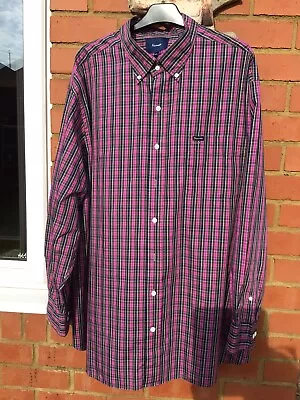 Men's FACONNABLE Shirt XXL 2XL Purple Striped Long Sleeved Regular Fit Logo • £11.99