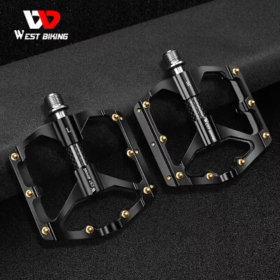 WEST BIKING Carbon Fiber Axle 3 Bearings MTB Road Bike Bicycle Flat Pedals 9/16  • $29.67