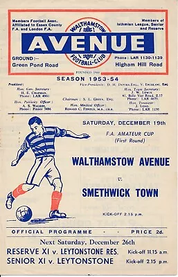 Walthamstow Avenue V Smethwick Town (FA Amateur Cup) 1953/1954 • £12.99