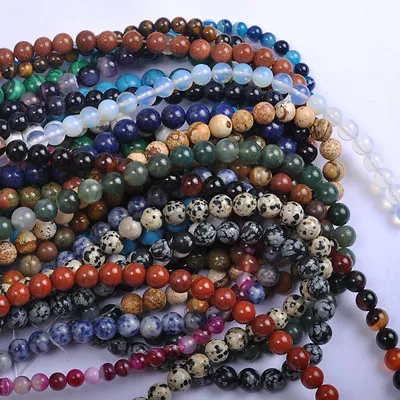 Wholesale Natural Gemstone Round Charms Spacer Loose Beads 4MM 6MM 8MM 10MM 12MM • $1.77