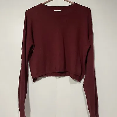 Leith Sweater Womens Small Boxy Oversized Pullover Cut Out Long Sleeves  Maroon • $12.11