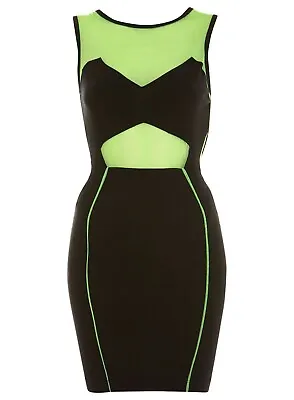 Miss Selfridge UK 12 Green Black Sporty Mesh Panel Cut Out Bodycon Dress • £20