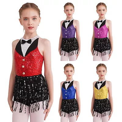 UK Girls Sequins Ballet Dress Tassel Latin Jazz Rumba Modern Dancewear Costume • £13.79