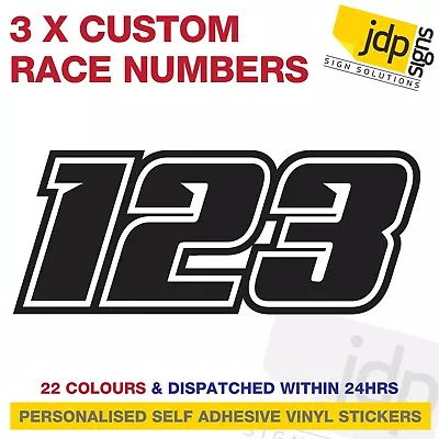 3 X Custom Race Numbers Vinyl Stickers Motocross Kart Decals Mx Dirt Bike • £7.20