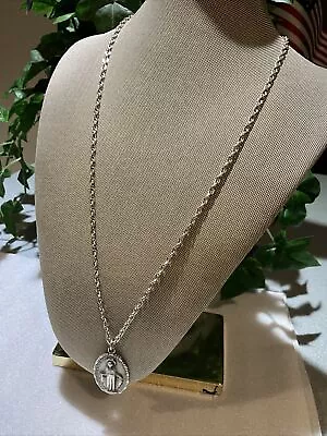 Vintage  STERLING SILVER Virgin Mary Medal Pendant With 26  Chain Necklace 25gr • $29.99