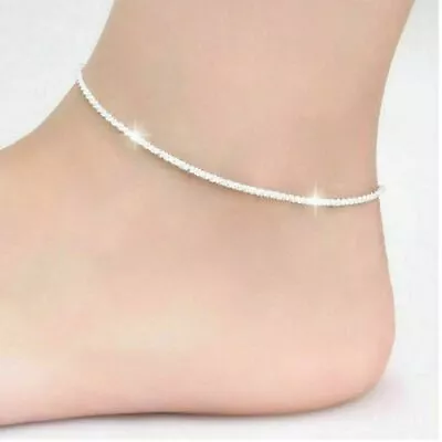 925 Sterling Silver Chain Ankle Bracelet Barefoot Beach Anklets Rope Chain *UK* • £2.39