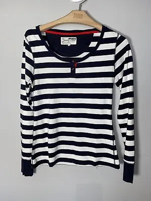 Musto Navy Blue & White Breton Stripe Jersey Top Size 10 • £14.99