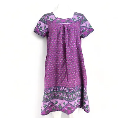 Vermont Country Store MuuMuu Dress Short Sleeve Knee Length 100% Cotton Purple S • $25.98