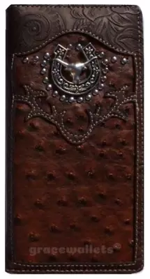 LongHorn Men Wallet Western Bifold Check Book Style W069-6 Brown • $13.99