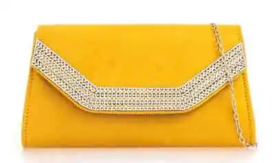 Womens Faux Suede Clutch Bag Diamante Trim Envelope Evening Prom Wedding Handbag • £13.99