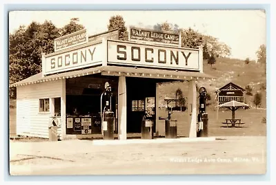 Walnut Lodge Auto Camp Milton VT Socony Gas Pump Station Moxie Sign RPPC • $115.50