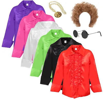 £12.99 • Buy Adults 1970s Disco Ruffle Shirt 60s Party Frilly Night Mens Fancy Dress Costume