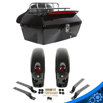 NEW Motorcycle Hard Saddle Bags +Tour Pack Trunk W/ Tail Light For Harley Yamaha • $162