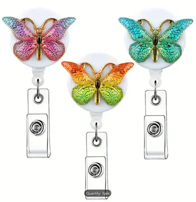 3pcs Cute Nurse Acrylic Badge Reels Retractable ID Holders Funny Butterfly • $13.99