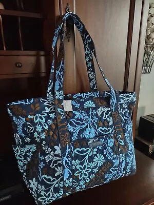 XL Vera Bradley Java Floral Blue Get Carried Away Overnight Travel Tote Gym Bag  • $110