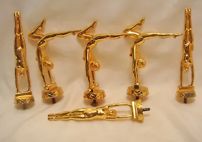 6 Vintage Gold Metal Fmale Gymnstics Figures Top Tops Topper  Trophy  Box 53     • $20