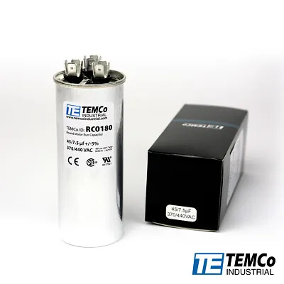 TEMCo 45/7.5 MFD UF Dual Run Capacitor 370 440 Vac Volts AC Motor HVAC 45+7.5 • $14.95