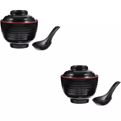 Japanese Miso Soup Bowl Set With Spoon And Lid - Melamine Rice Bowl-RS • £14.12