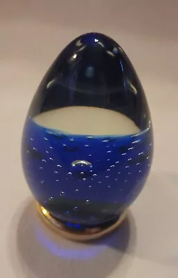 Vtg MSH 89 Cobalt Blue Controlled Bubble Egg Paperweight Mt St Helens Ash Glass • $19.95