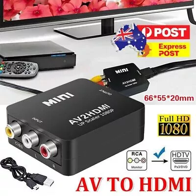 RCA AV To HDMI Converter Adapter Composite AV2 1080P HDMI Converter HDTV/DVD AU • $11.89