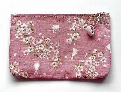 Japan Handmade 100% Cotton Cherry Blossom + Rabbit Cosmetic Bag & Rabbit Charm • £15.90