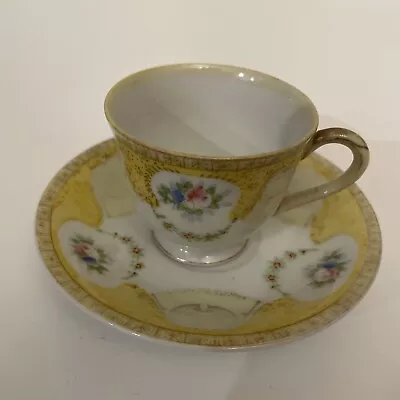 Vintage Hand Painted Gold China Tea Cup & Saucer Made In Occupied Japan Yellow. • $70.36