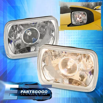 Universal 7 X6  Diamond Cut Sealed Beam Projector Head Lights Lamps LH RH Chrome • $23.99