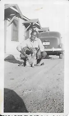 A MAN + HIS DOG Vintage FOUND BLACK+WHITE FAMILY PHOTO Original 311 58 E • $12.99