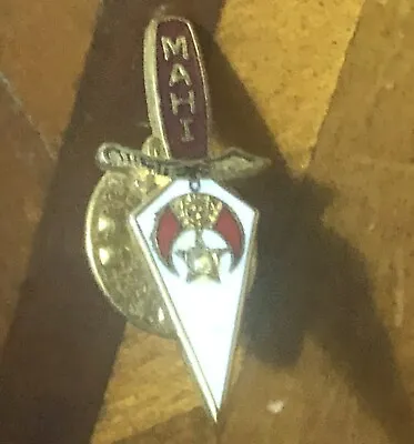Vintage Shriners Mahi Enamel & Diamond Trowel Tie Tack Lapel Pin Masonic • $14.98