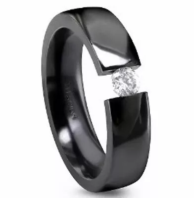 TITANIUM Black Plated TENSION RING With 4mm Round CZ Size 11 - Comfort Fit • $16.91