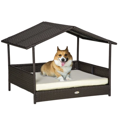 £70.99 • Buy PawHut Wicker Dog House, Rattan Pet Bed With Soft Cushion, Cat Basket - Cream
